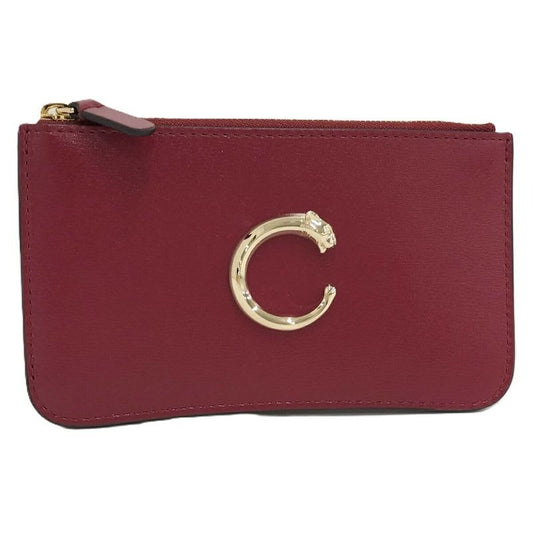 Cartier Card Holder Fragment Case Panther C Leather Bordeaux