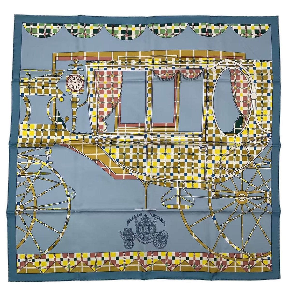 Hermes Carre 90 Silk Scarf Balade Ecosaise Scottish Rose de Bourre — view 2