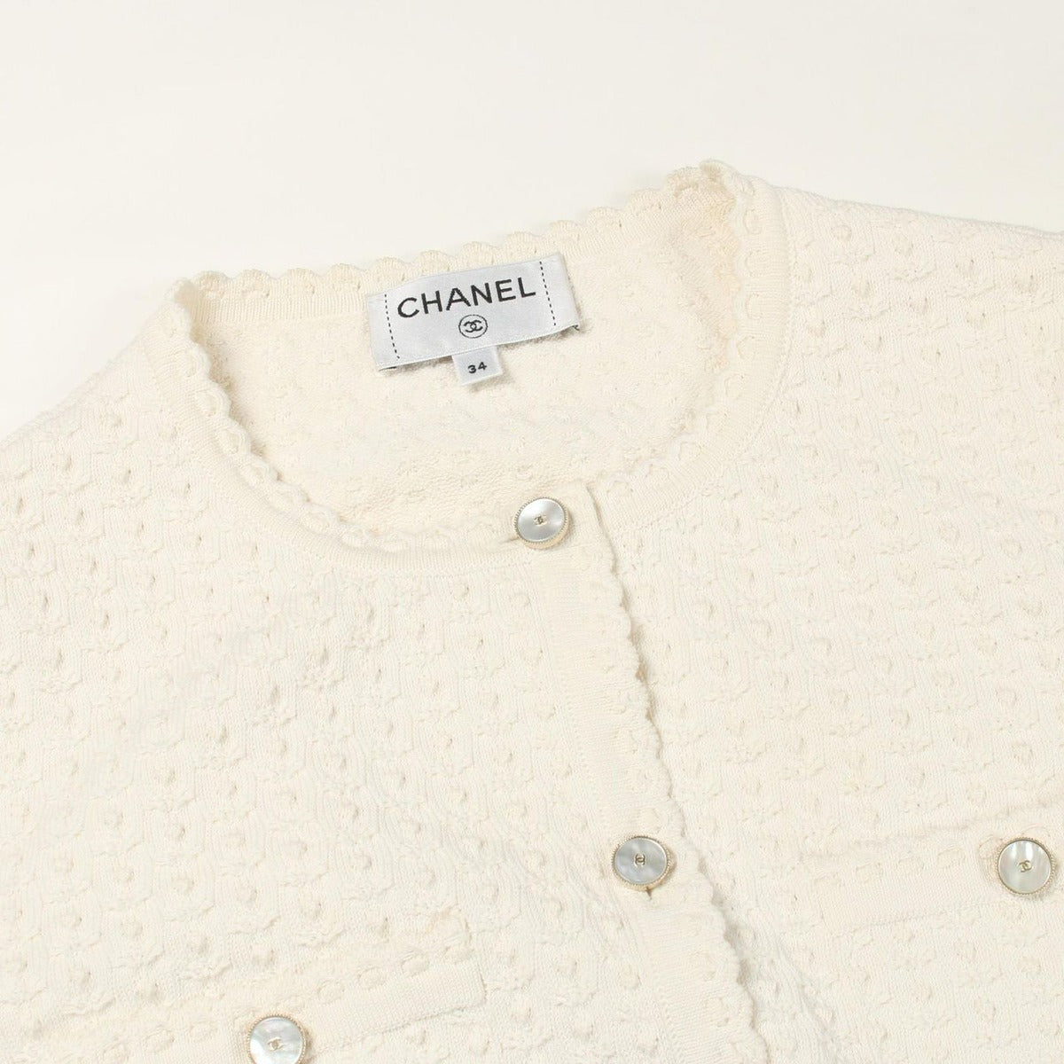 Chanel Cardigan CC Logo Shell Button Knit Jacket Cotton Silk — view 12