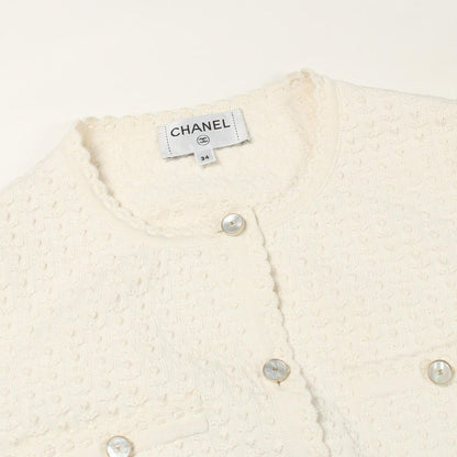 Chanel Cardigan CC Logo Shell Button Knit Jacket Cotton Silk — view 12
