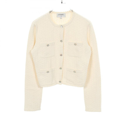 Chanel Cardigan CC Logo Shell Button Knit Jacket Cotton Silk