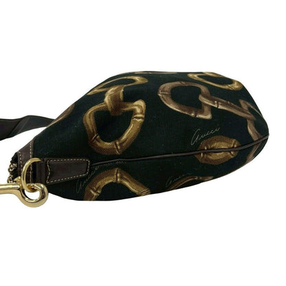 Gucci Horsebit Pattern Canvas Leather Shoulder Bag Tote Black — view 5