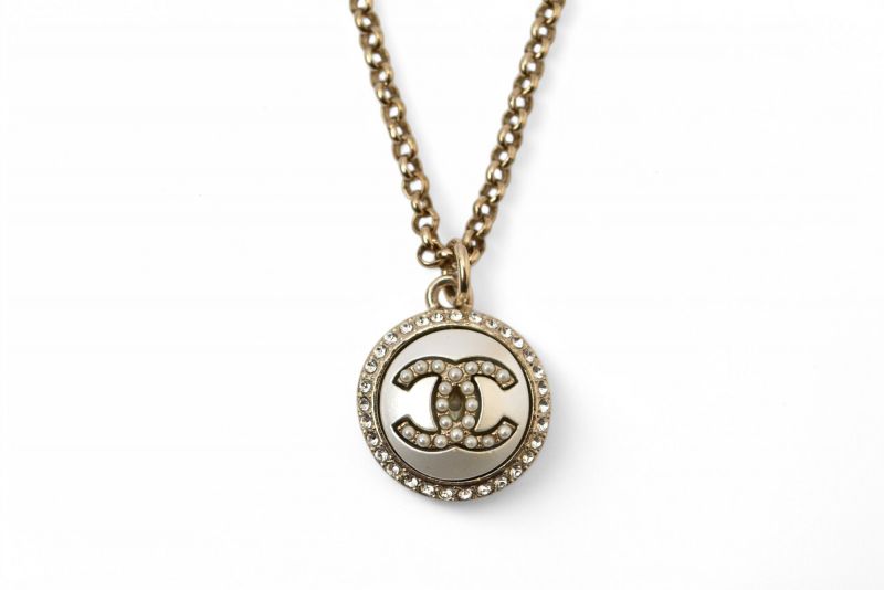 Chanel Necklace Pendant 2way Chanel Coco Mark CC Circle Motif Rhinestone Gold