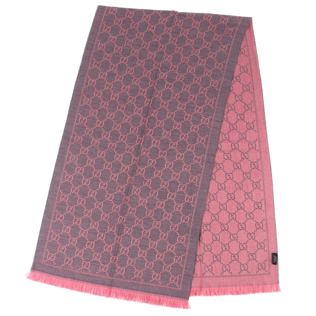 Gucci GG Wool Scarf Rose Pink Mini Fringe Shawl — view 3