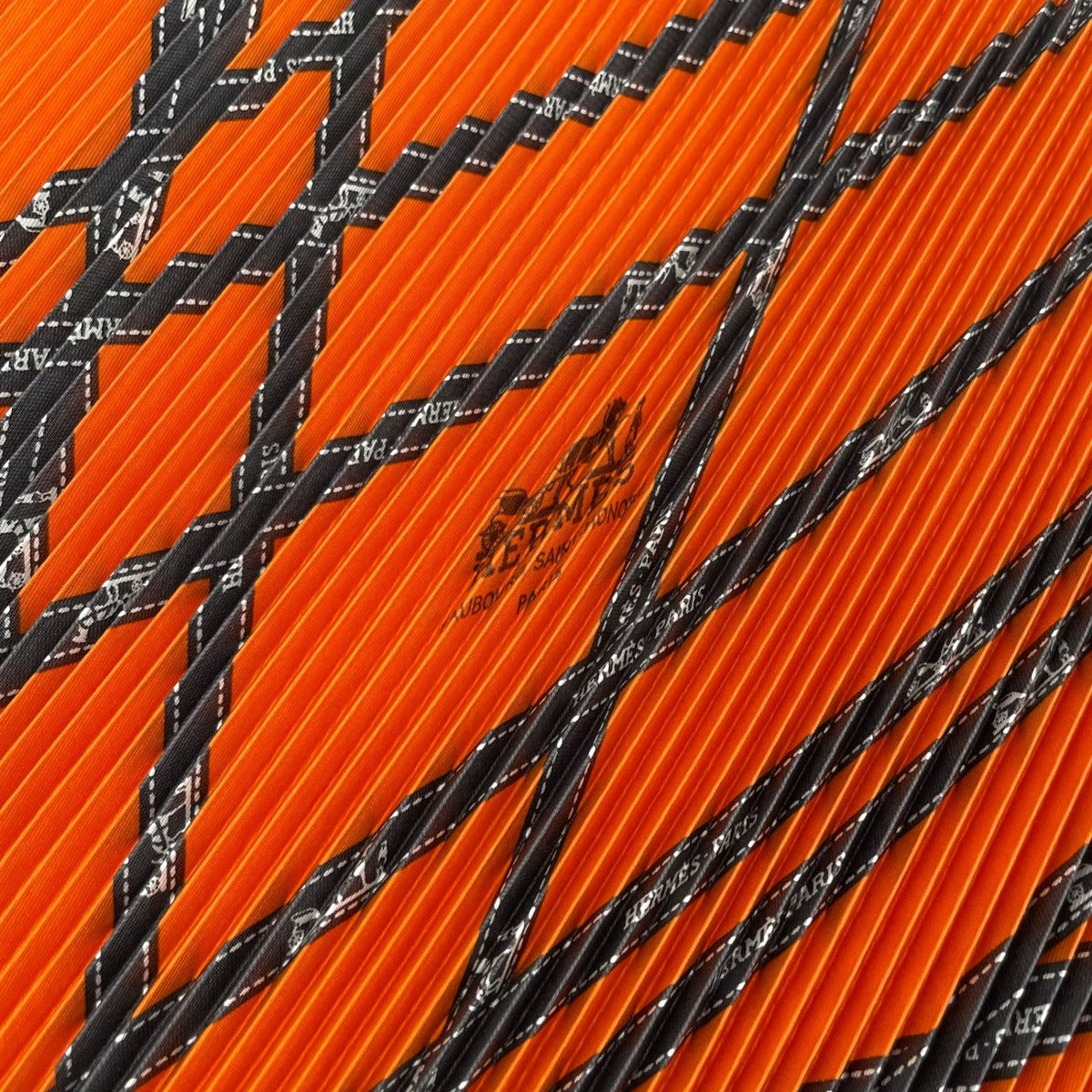 Hermes Scarf Pleated Silk Bolduc Ribbon Pattern Orange — view 6