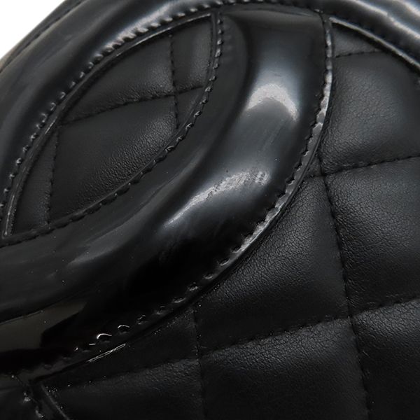 Chanel Tote Bag Cambon Line Medium Leather Enamel Black Silver Hardware Black