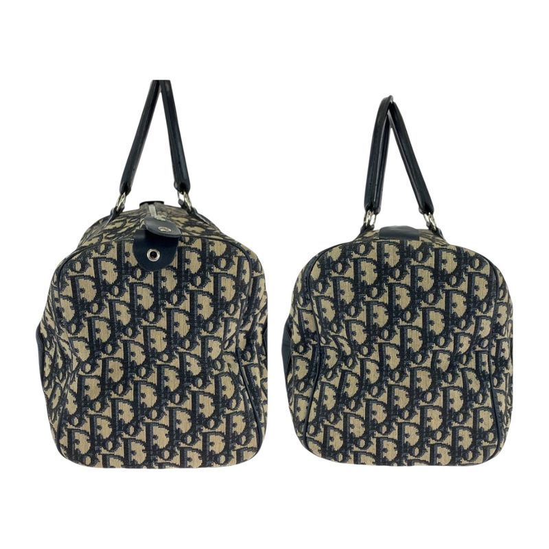 DIOR Vintage Trotter Navy Ivory Silver Hardware Canvas Handbag Mini Boston Bag