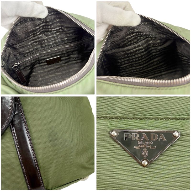 Prada 2WAY Mini Tote Shoulder Bag Triangle Logo Tessuto Nylon Khaki Green