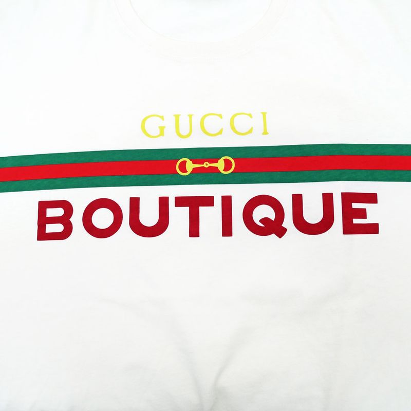Gucci Webline Logo Print T-shirt XL Size 615044 Cream Color Cotton