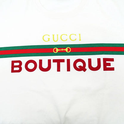 Gucci Webline Logo Print T-shirt XL Size 615044 Cream Color Cotton