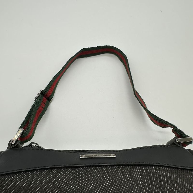 Gucci 92821 Pouch Mini Handbag Black Canvas Leather Sherry Ladies Men Fashion