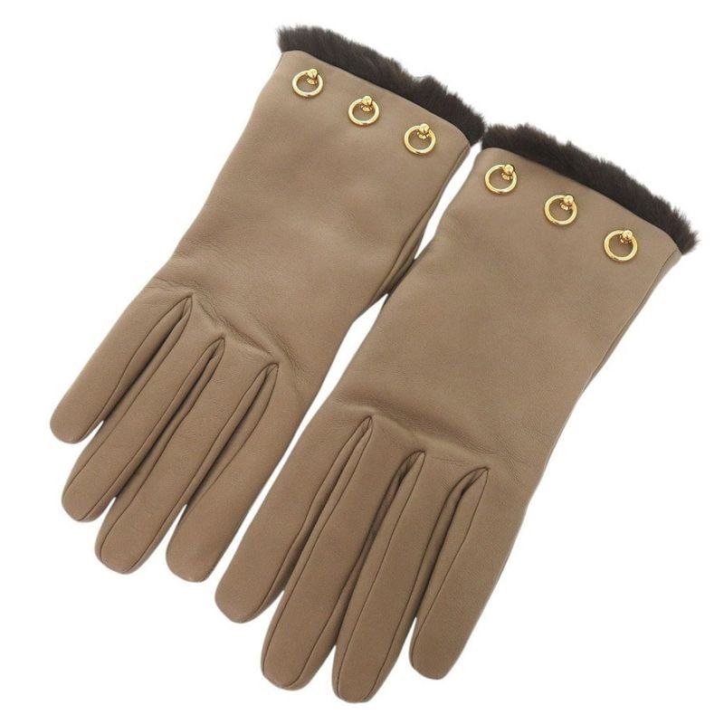Hermes Cashmere Lambskin Size 75 Brown Gloves 1415
