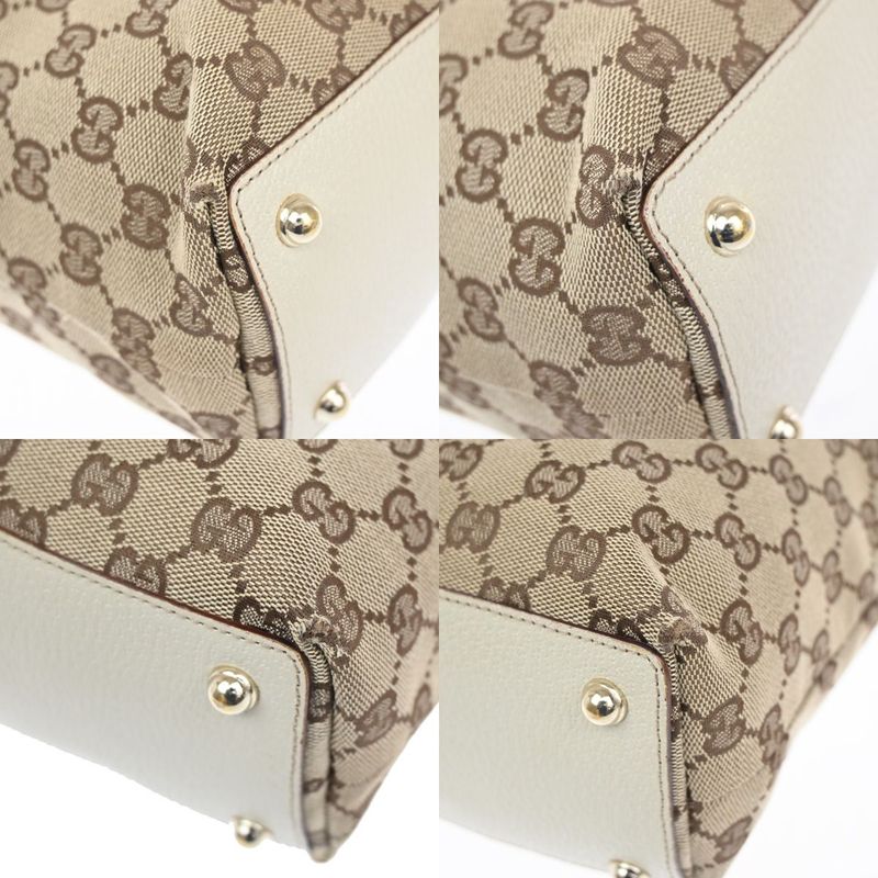Gucci Shoulder Tote Bag GG Pattern Brown Canvas Leather 64ka689