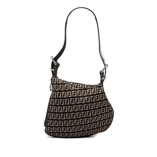 Fendi Zucchino Black Beige Canvas Leather Shoulder Bag