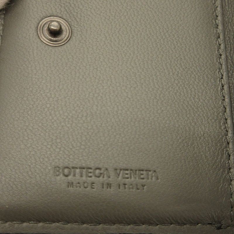 Bottega Veneta Intrecciato Compact Wallet Leather Black Gray Trifold Wallet