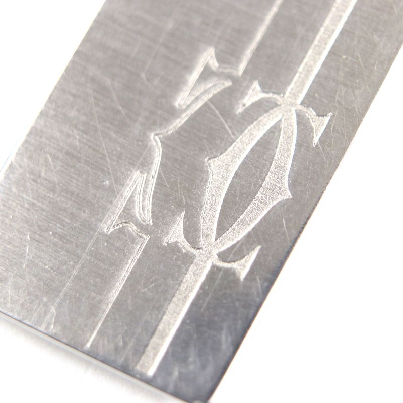 Cartier C2 Decor Logo Bill Clip Billfold Money Clip Silver Men