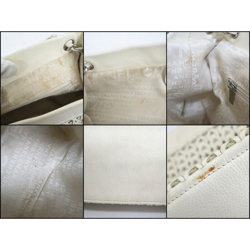 Chanel Chain Tote Leather White Silver — view 9