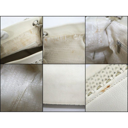 Chanel Chain Tote Leather White Silver — view 9