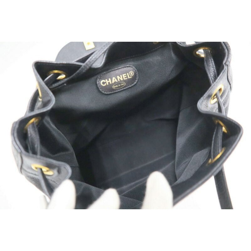Chanel Backpack CC Logo Caviar Leather Black Gold — view 5