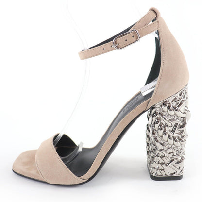 Hermes Glam 105 Chaine D'ancre Heel Suede Leather Sandals Beige Silver 39 — view 4