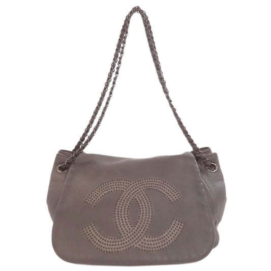 Chanel Chain Shoulder CC Logo Bag Lambskin Dark Gray