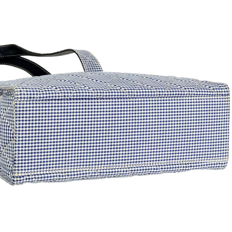 Chanel Coco Mark Matelasse Gingham Check Tote Bag Canvas Blue Silver Hardware