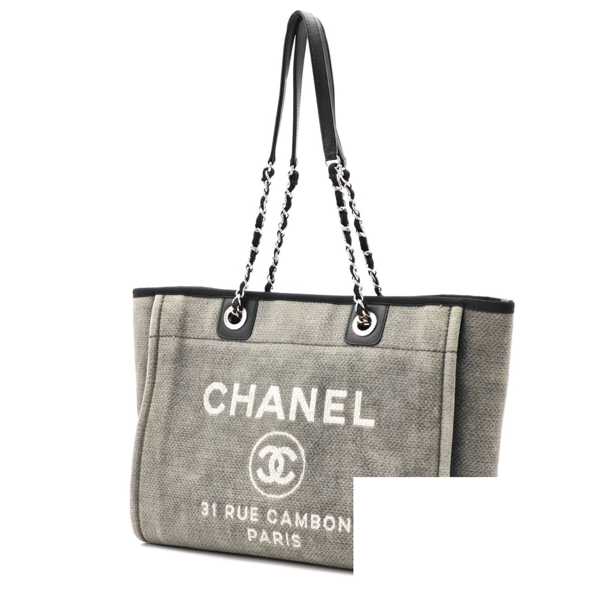 Chanel Deauville Chain Tote Shoulder Bag Flap Gray Denim