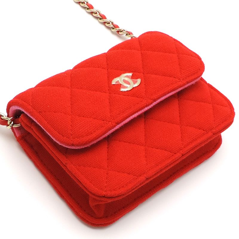 Chanel Shoulder Mini Quilted Chain Cotton Red Bag