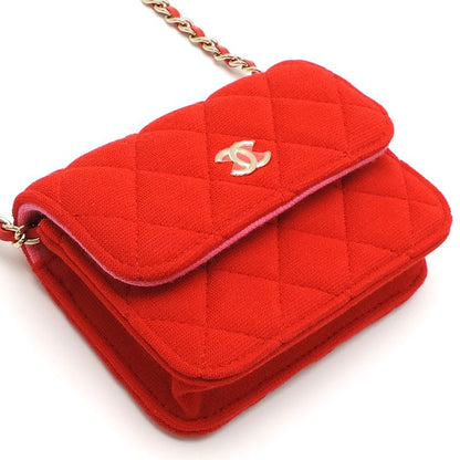 Chanel Shoulder Mini Quilted Chain Cotton Red Bag