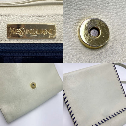 Yves Saint Laurent Shoulder Bag Ivory Flap Braided Leather