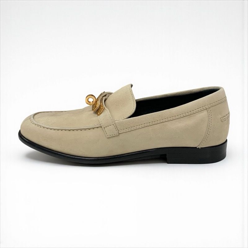 Hermes D'esting Loafers Leather Shoes Leather Beige Gold Kelly Hardware