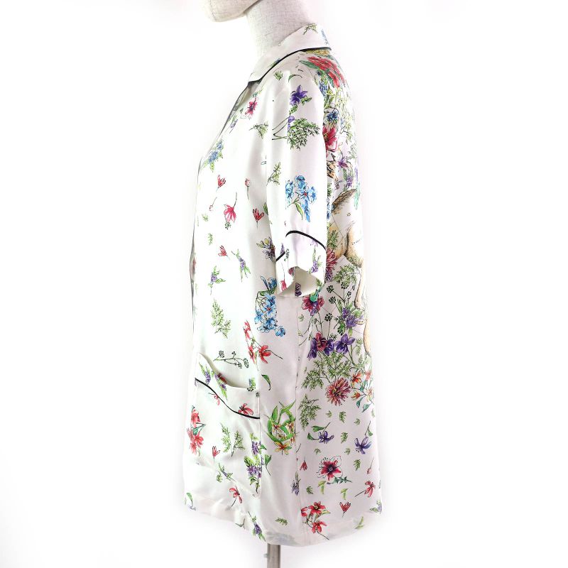 Christian DIOR 23AW 241v29a6845 100% Silk Floral Pattern Logo Button Short