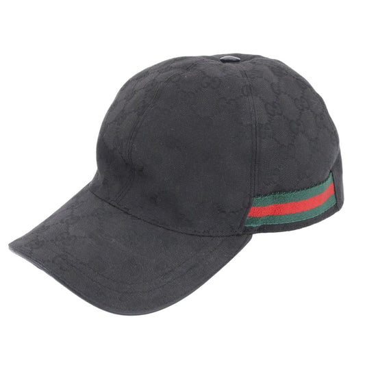 Gucci GG Canvas Sherry Line Baseball Cap Hat Black Ree