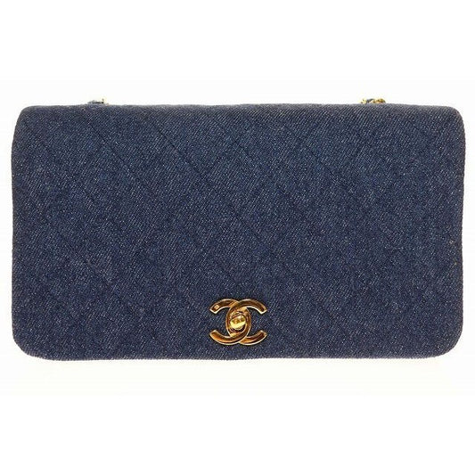 Chanel Denim Mini Chain Shoulder Bag Full Flap Logo Gold Blue
