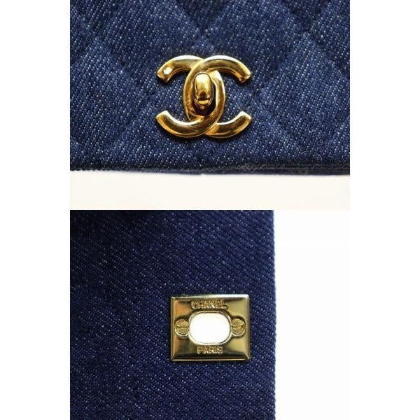 Chanel Denim Mini Chain Shoulder Bag Full Flap Logo Gold Blue — view 7