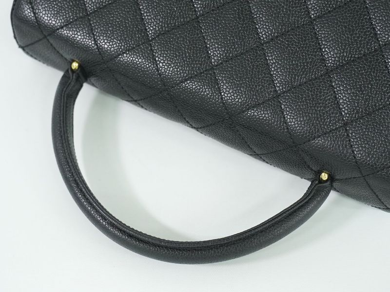 Authentic Chanel Coco Mark Matelasse Turnlock Handbag Caviar Skin Leather Black