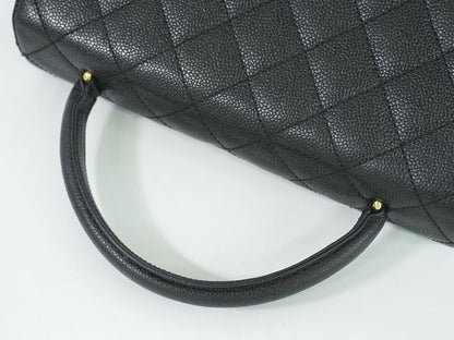 Authentic Chanel Coco Mark Matelasse Turnlock Handbag Caviar Skin Leather Black