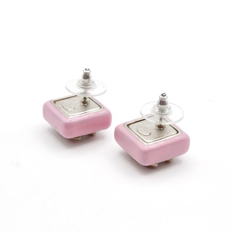 Chanel Earrings Earring Silver Pink Coco Mark Square