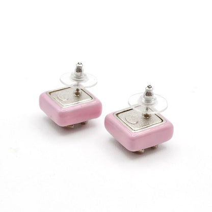 Chanel Earrings Earring Silver Pink Coco Mark Square