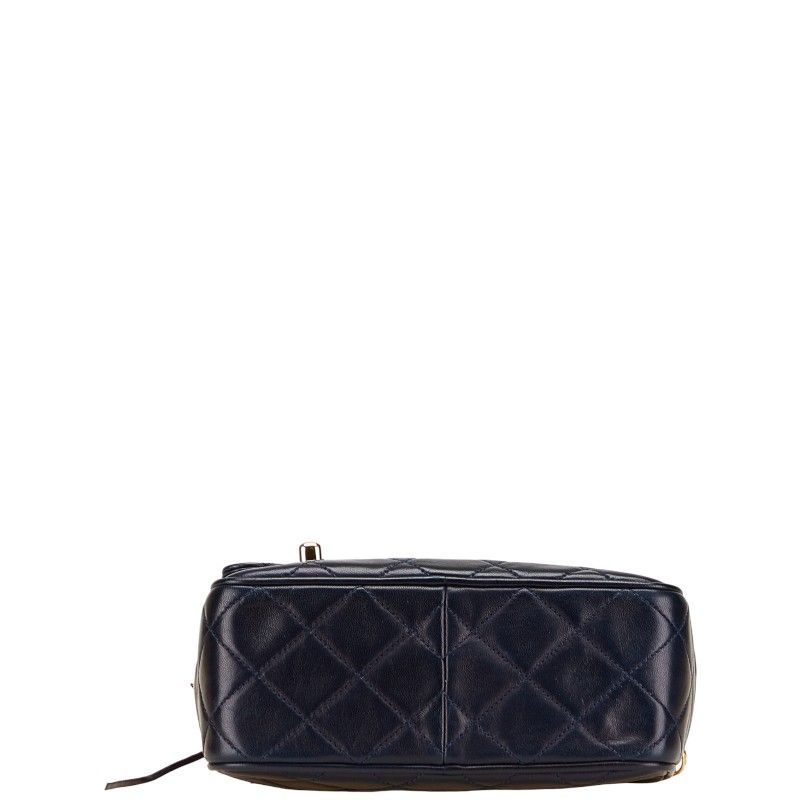 Chanel Matelasse Coco Mark Fringe Chain Shoulder Bag Navy Lambskin Women Chanel