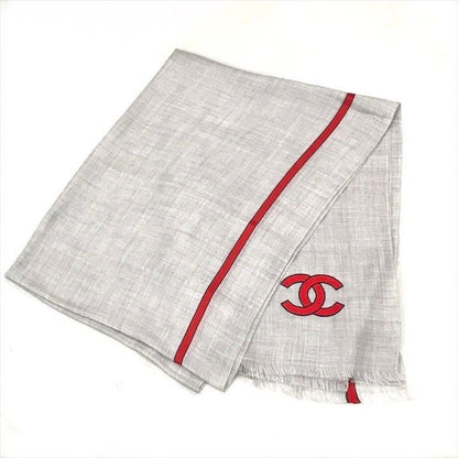 Chanel CC Logo Cashmere Blend Large Shawl Gray Scarf