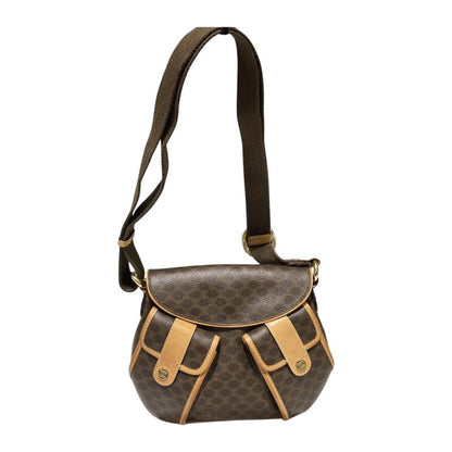 Celine ⑤ Macadam Twin Pocket Logo Button Shoulder Bag Women Brown FREE