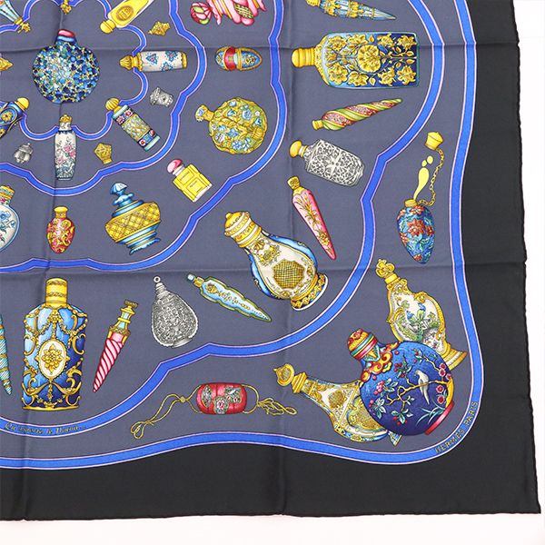 Hermes Scarf Carré 90 Perfume Bottle 100% Silk Black Etc 4000010800900255