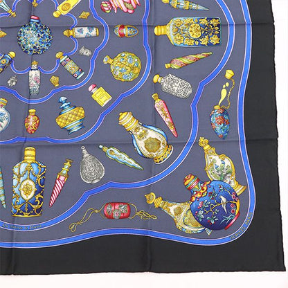 Hermes Scarf Carré 90 Perfume Bottle 100% Silk Black Etc 4000010800900255