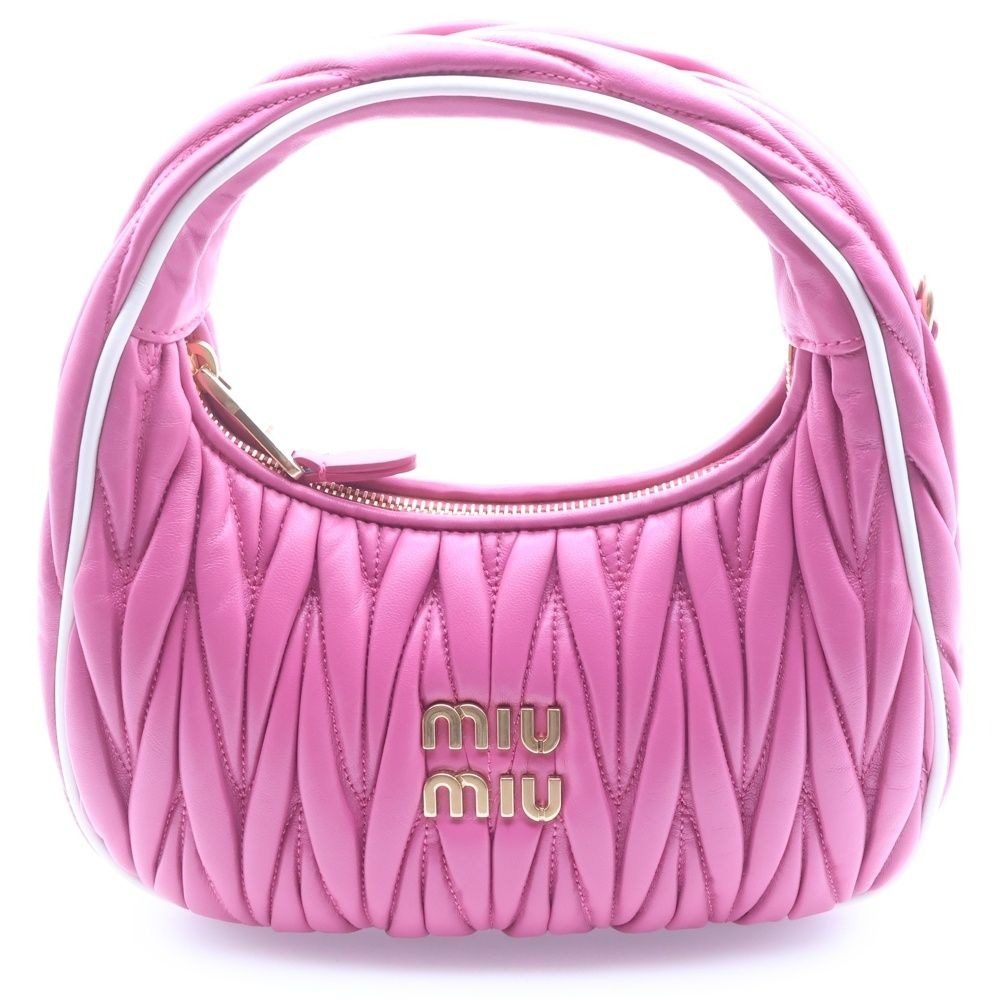 Miu Miu Matelasse Wonder Hobo 2-Way Shoulder Bag Pink Leather Gold