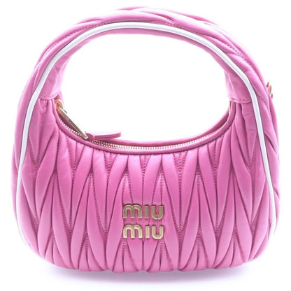 Miu Miu Matelasse Wonder Hobo 2-Way Shoulder Bag Pink Leather Gold