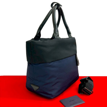 Prada Triangle Logo Hardware Nylon Leather 2-Way Shoulder Bag Tote Bag Handbag