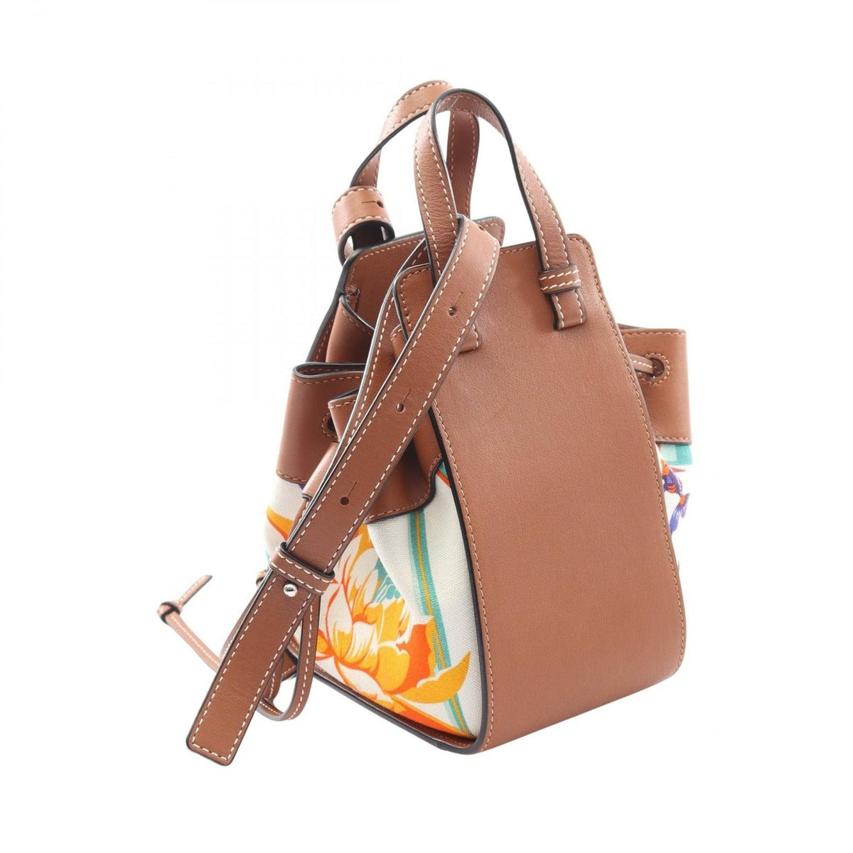 Loewe Handbag Hammock Draw St Sling Bag Mini Floral Brown White Multi Leather — view 2
