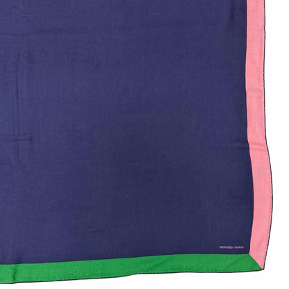 Hermes Carre 140 Geant Encadre Cashmere Silk Scarf Shawl Dark Navy Multi — view 5