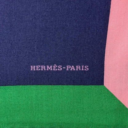 Hermes Carre 140 Geant Encadre Cashmere Silk Scarf Shawl Dark Navy Multi — view 6